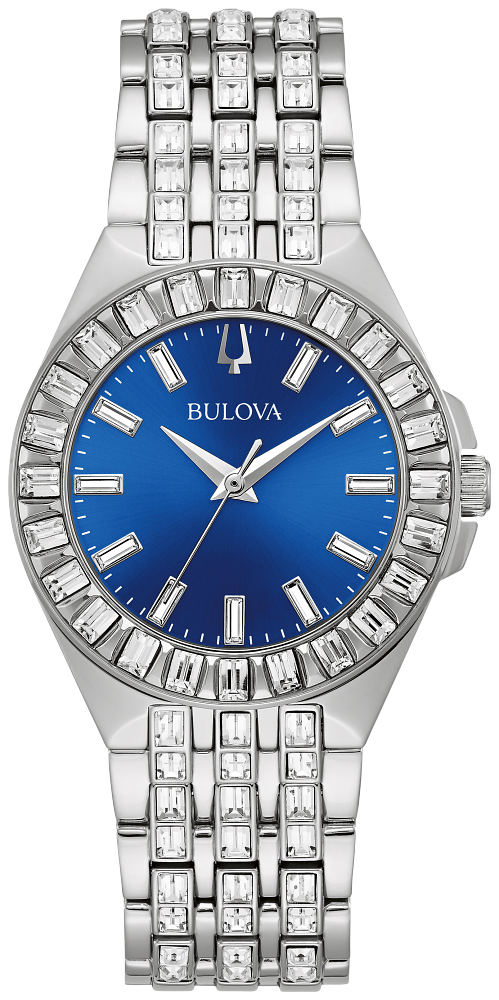 Bulova Phantom Baguette Crystal Blue Dial Silver Steel Strap Watch for Men - 96A254 Buy Now By Bulova