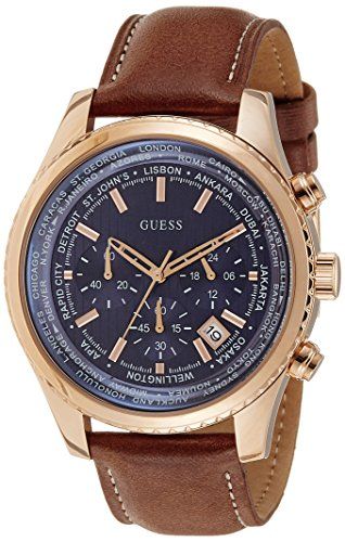Guess Persuit Chronograph Blue Dial Brown Leather Strap Watch for Men - W0500G1 Buy Now By Guess
