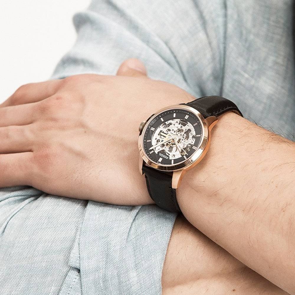 Fossil Townsman Automatic Skeleton Black Dial Black Leather Strap Watch for Men - ME3084 Buy Now By Fossil