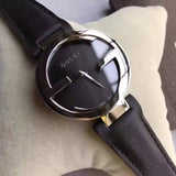 Gucci G Interlocking Black Dial Black Leather Strap Watch For Women - YA133301 Buy Now By Gucci