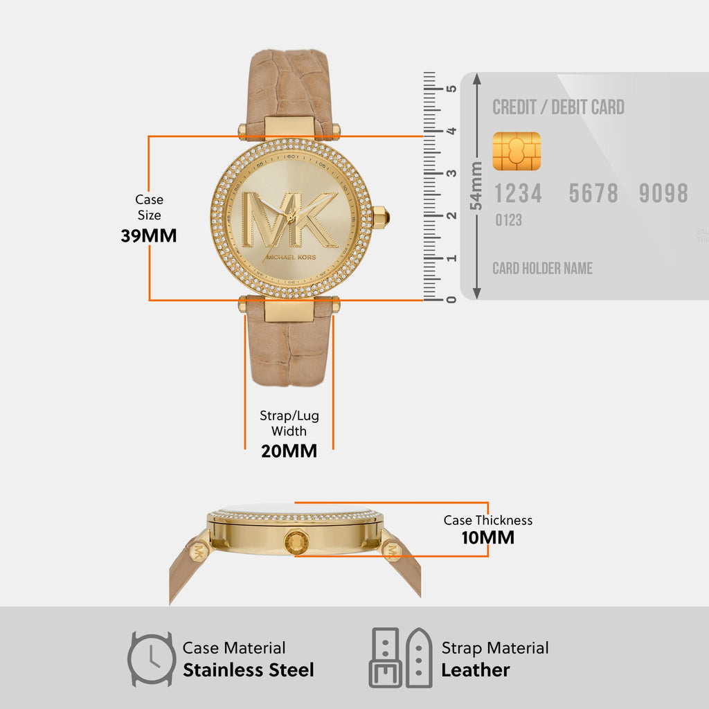 Michael Kors Parker Three-Hand Gold Dial Brown Leather Strap Watch For Women - MK4725 Buy Now By Michael Kors