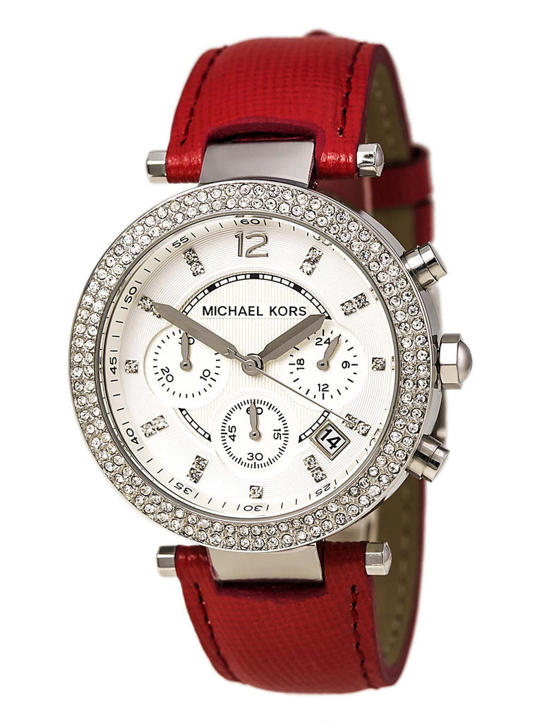 Michael Kors Parker Silver Dial Red Leather Strap Watch for Women - MK2278 Buy Now By Michael Kors