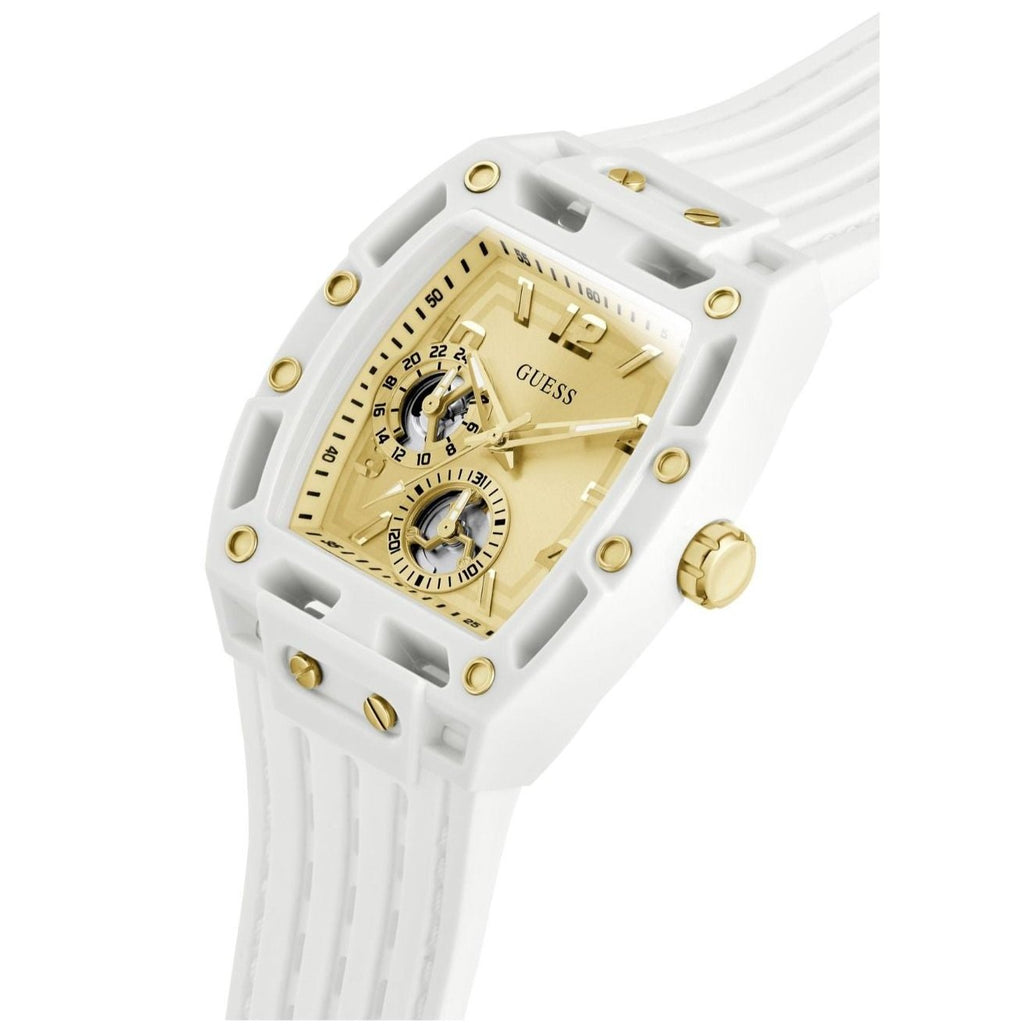 Guess Phoenix Analog Gold Dial White Silicone Strap Watch For Men - GW0499G5 Buy Now By Guess