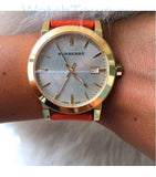 Burberry The City Gold Dial Orange Leather Strap Watch for Women - BU9016 Buy Now By Burberry