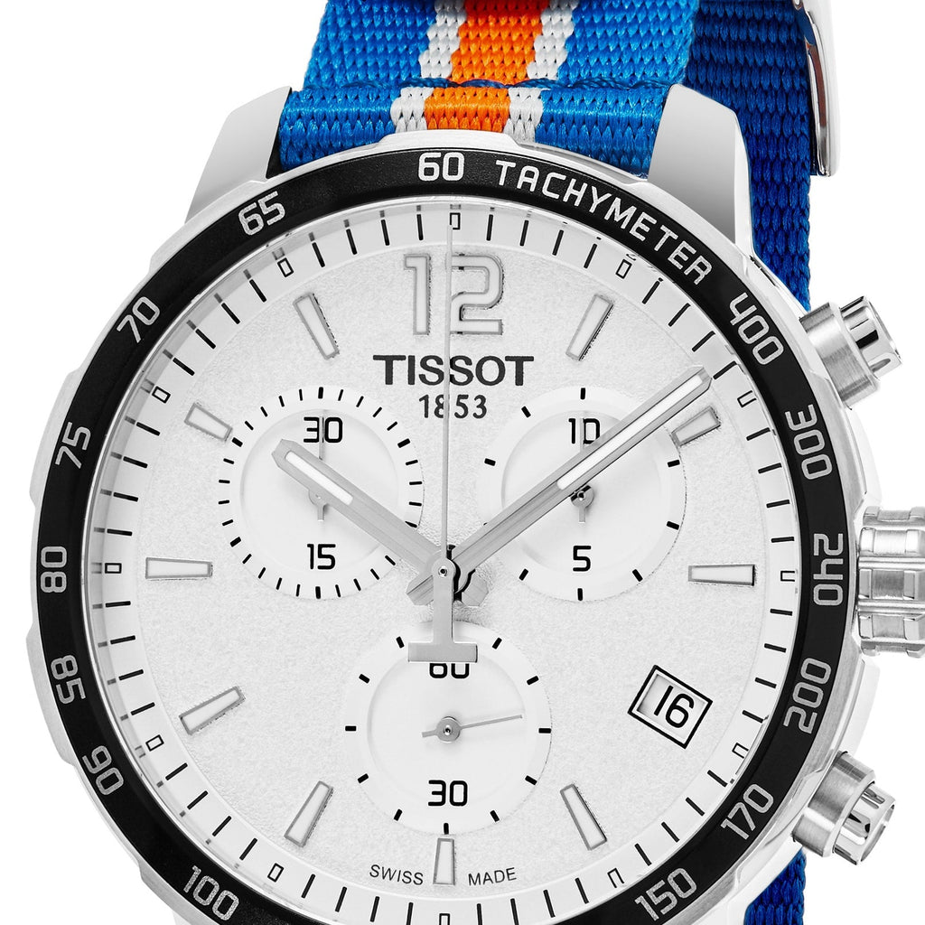 Tissot Quickster Chronograph NBA New York Kicks White Dial Multicolored Nato Strap Watch For Men - T095.417.17.037.06 Buy Now By Tissot