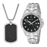 Bulova Crystal Collection Black Dial Silver Steel Strap Watch for Men - 96K104 Buy Now By Bulova