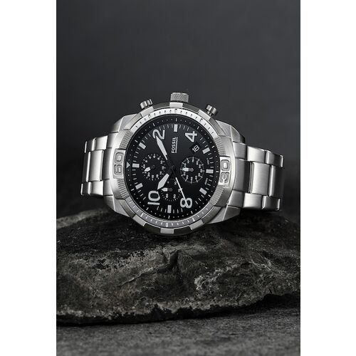 Fossil Bronson Chronograph Black Dial Silver Steel Strap Watch for Men - FS5710 Buy Now By Fossil
