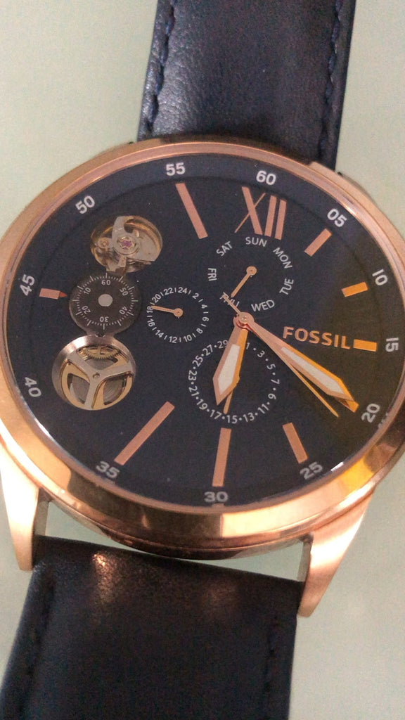 Fossil Flynn Mechanical Blue Dial Blue Leather Strap Watch for Men - BQ2219 Buy Now By Fossil