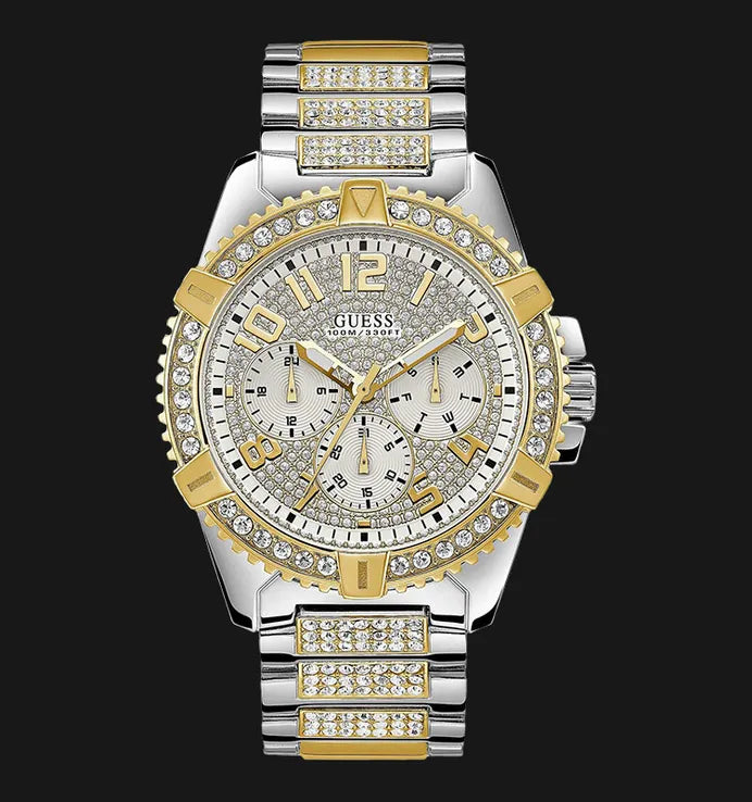 Guess Frontier Chronograph Crystals Silver Dial Two Tone Steel Strap Watch for Men - W0799G4 Buy Now By Guess