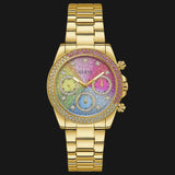 Guess Confetti Chronograph Rainbow Dial Gold Steel Strap Watch For Women - GW0483L4 Buy Now By Guess
