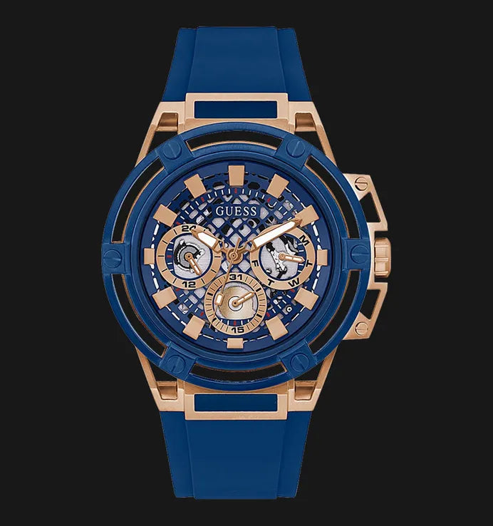 Guess Matrix Multifunction Blue Dial Blue Rubber Strap Watch for Men - GW0423G4 Buy Now By Guess