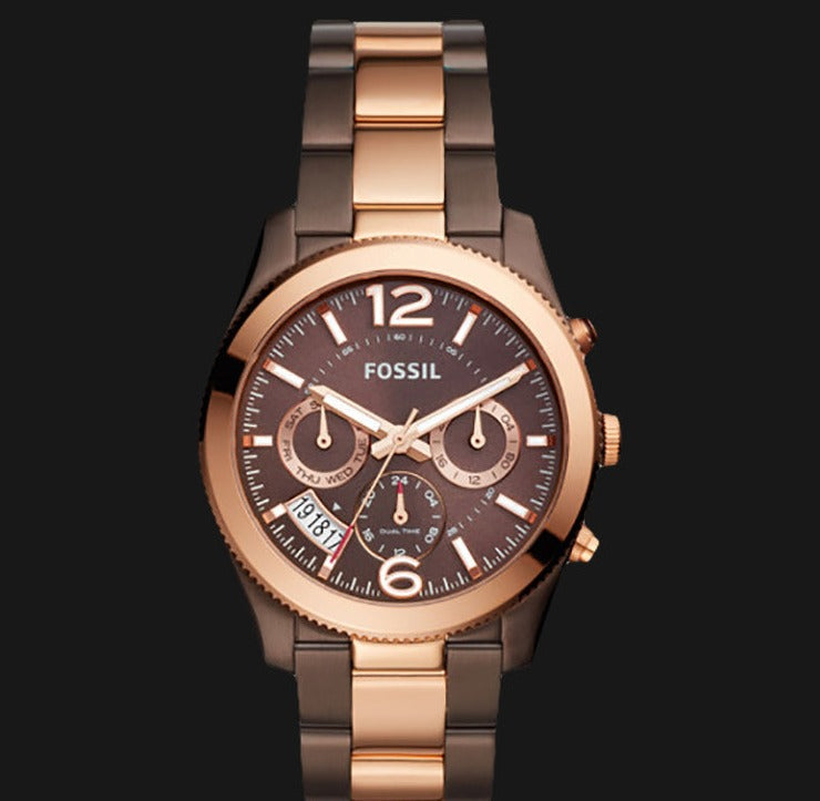 Fossil Perfect Boyfriend Multifunction Brown Dial Two Tone Steel Strap Watch for Women - ES4284 Buy Now By Fossil