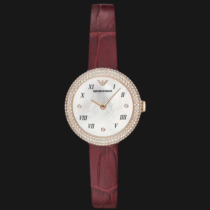 Emporio Armani Rosa Two Hand White Dial Red Leather Strap Watch For Women - AR11357 Buy Now By Emporio Armani