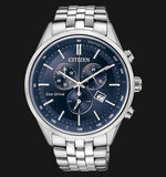 Citizen Eco Drive Chronograph Blue Dial Silver Steel Strap Watch For Men - AT2140-55L Buy Now By Citizen