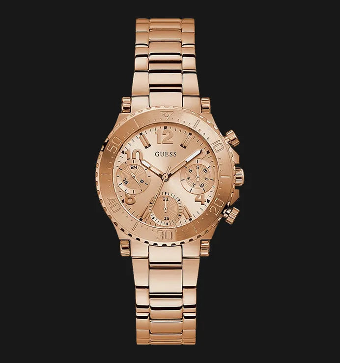Guess Cosmic Chronograph Rose Gold Dial Rose Gold Steel Strap Watch for Women - GW0465L2 Buy Now By Guess