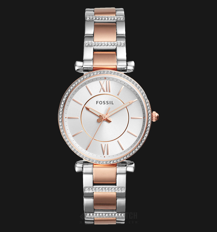 Fossil Carlie Silver Dial Two Tone Steel Strap Watch for Women - ES4342 Buy Now By Fossil