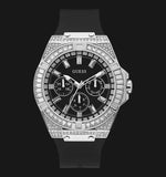 Guess Baguette Crystals Black Dial Black Silicone Strap Watch For Men - GW0208G1 Buy Now By Guess