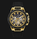 Guess Matrix Multifunction Gold Dial Black Rubber Strap Watch For Men - GW0423G2 Buy Now By Guess
