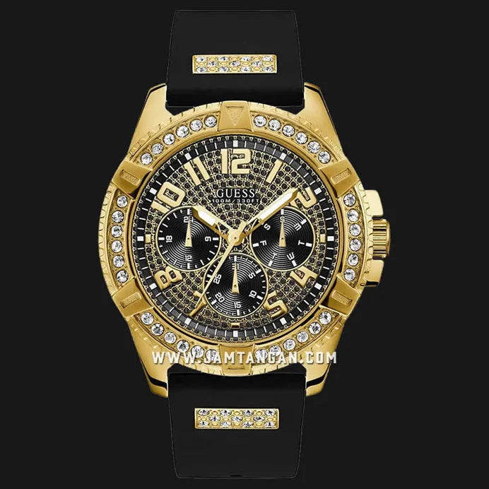 Guess Frontier Crystals Black Dial Black Silicone Strap Watch For Men - W1132G1 Buy Now By Guess