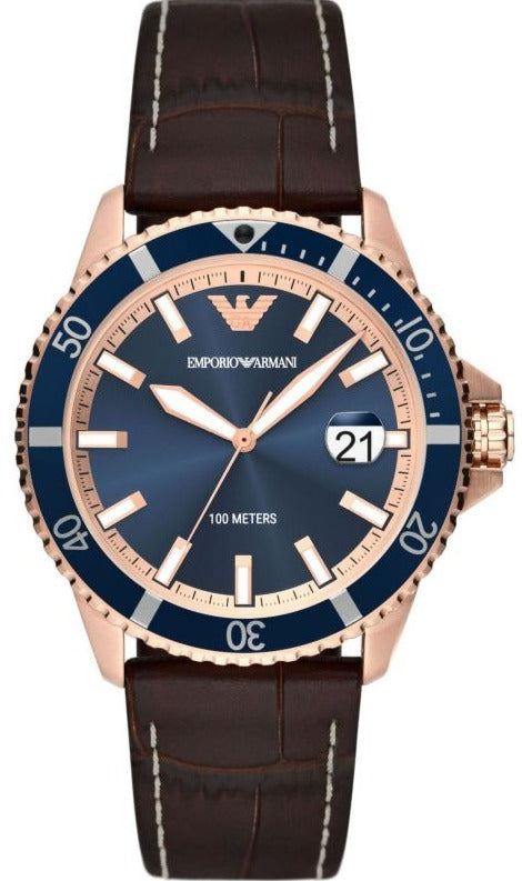 Emporio Armani Pro Planet Three Hand Date Blue Dial Brown Leather Strap Watch For Men - AR11556 Buy Now By Emporio Armani