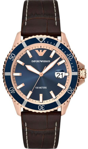 Emporio Armani Pro Planet Three Hand Date Blue Dial Brown Leather Strap Watch For Men - AR11556 Buy Now By Emporio Armani