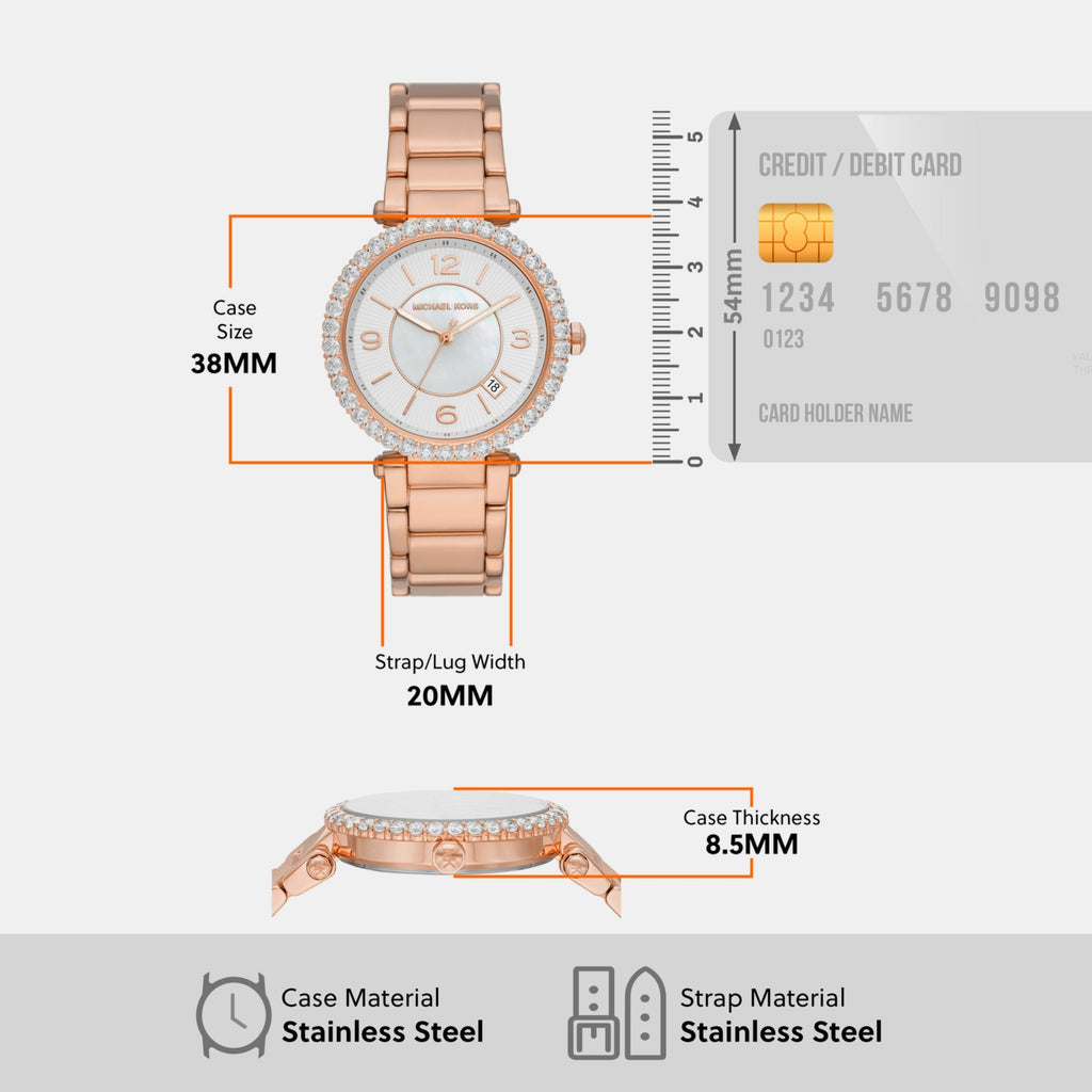 Michael Kors Parker Three-Hand Mother of Pearl White Dial Rose Gold Steel Strap Watch For Women - MK4695 Buy Now By Michael Kors