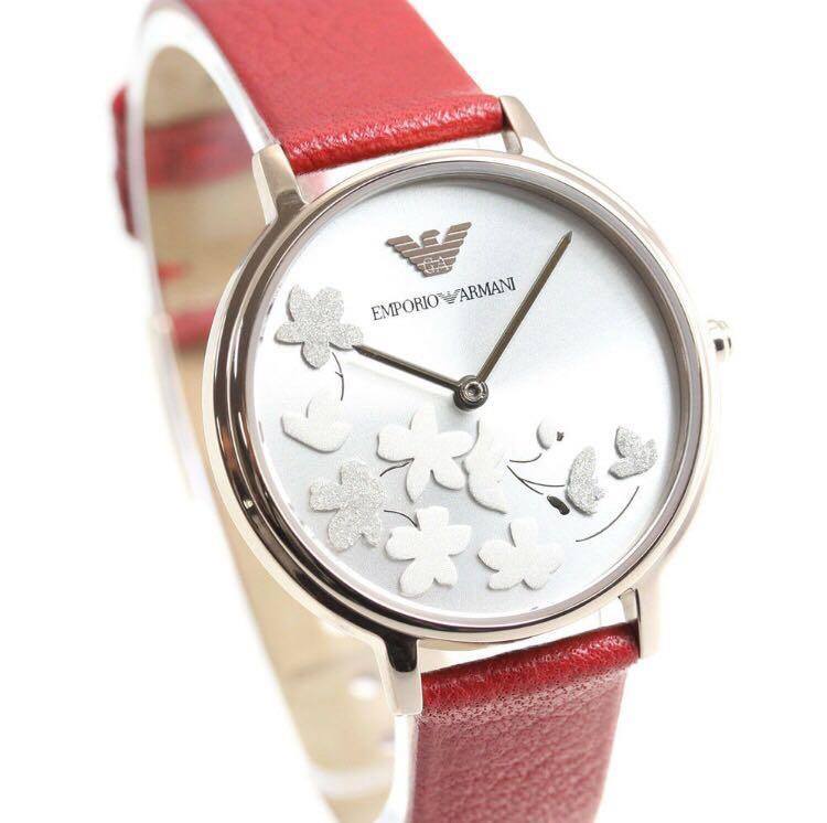 Emporio Armani Kappa Classic Quartz Silver Dial Red Leather Strap Watch For Women - AR11114 Buy Now By Emporio Armani