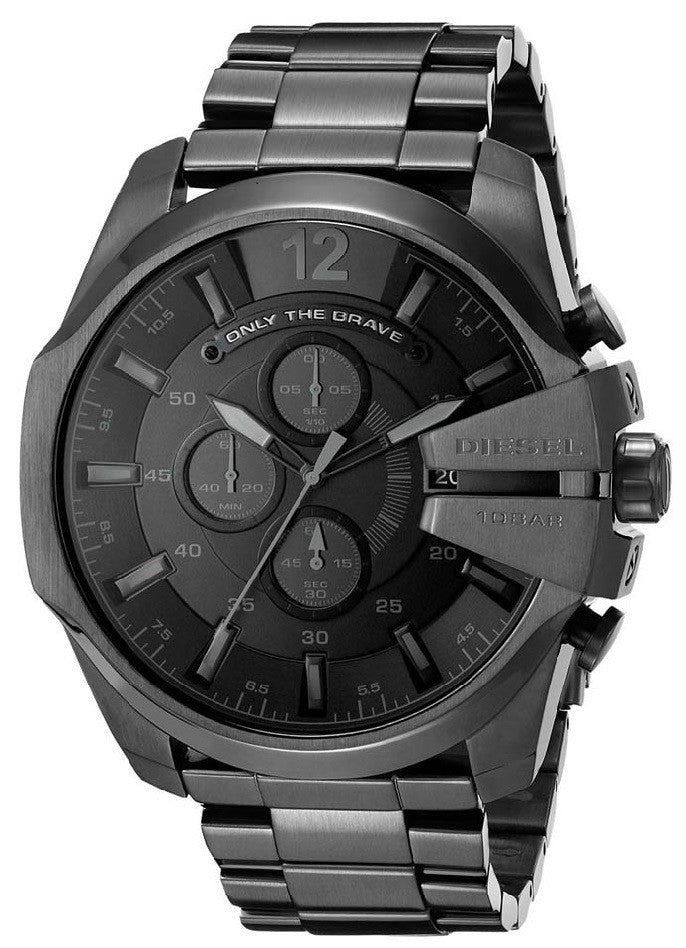 Diesel Mega Chief Chronograph Black Dial Black Steel Strap Watch For Men - DZ4355 Buy Now By Diesel