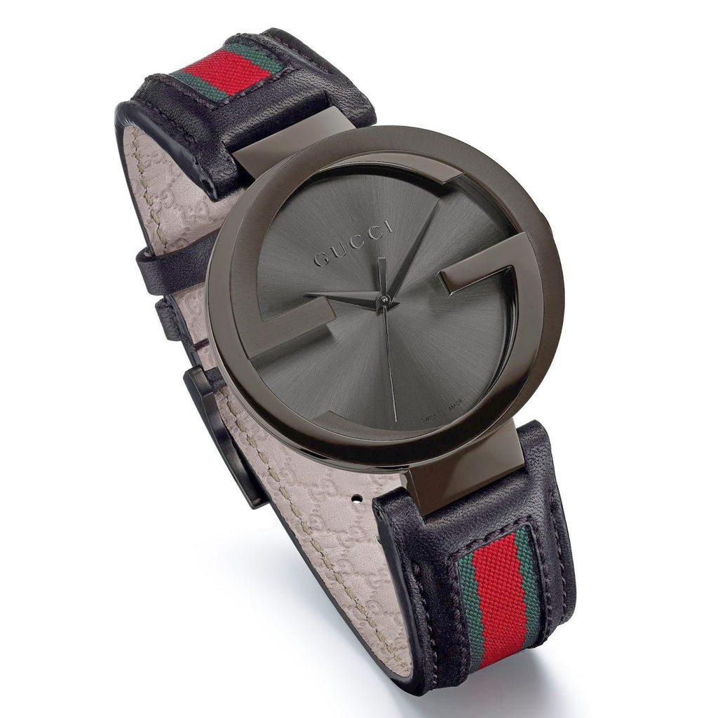 Gucci Interlocking G XL Black Dial Red & Green Leather Strap Watch For Men - YA133206 Buy Now By Gucci