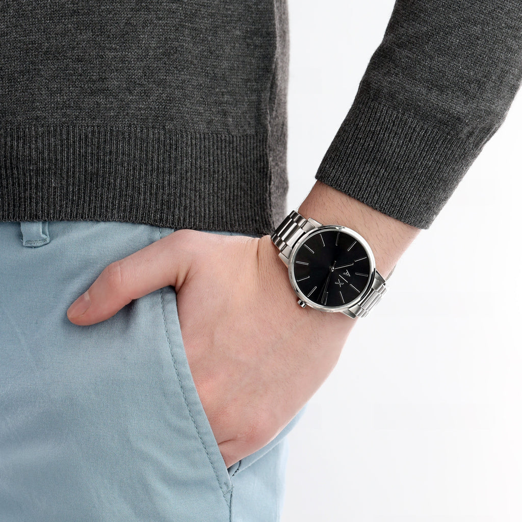 Armani Exchange Cayde Analog Black Dial Silver Steel Strap Watch For Men - AX2700 Buy Now By Armani Exchange