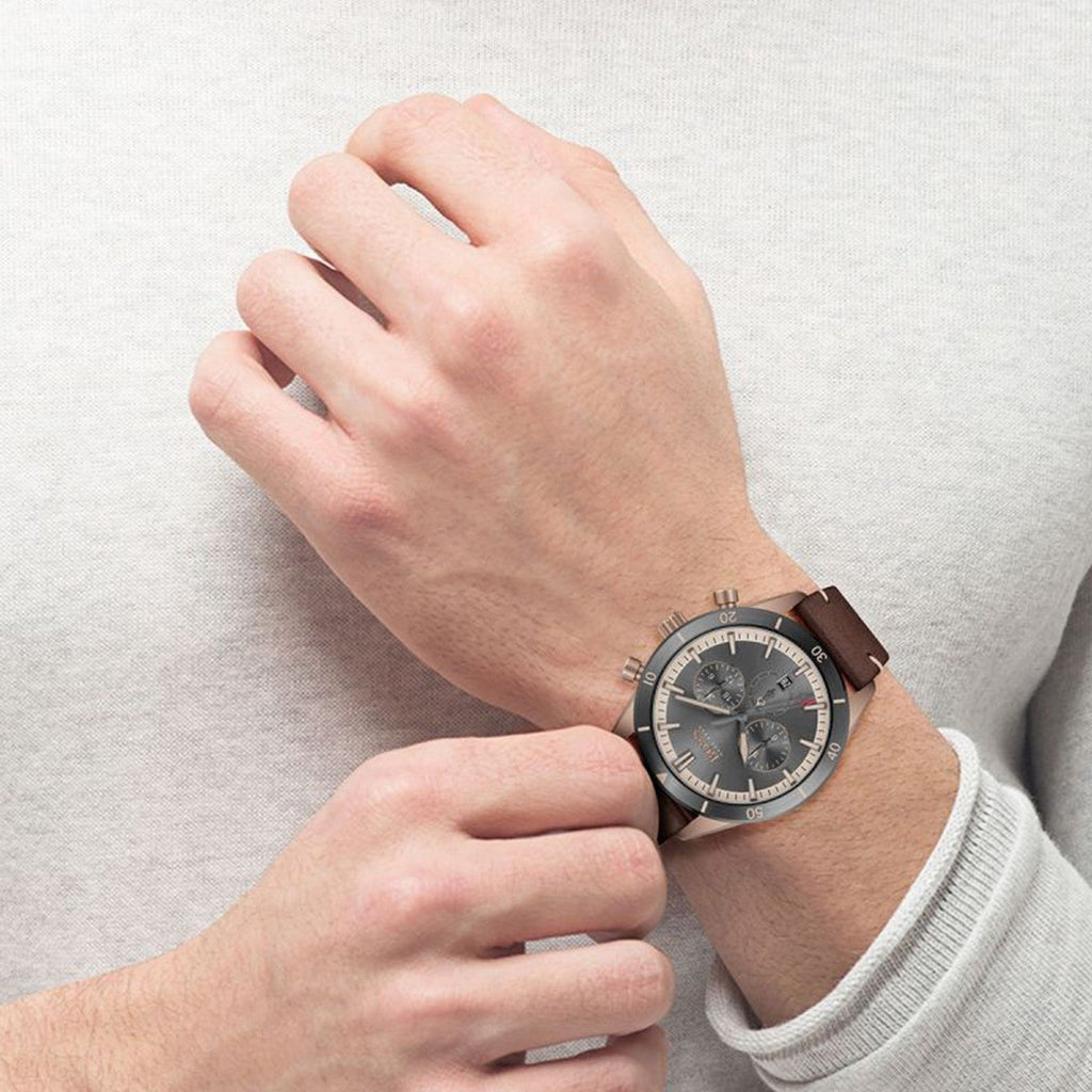 Hugo Boss Santiago Chronograph Grey Dial Brown Leather Strap Watch for Men - 1513861 Buy Now By Hugo Boss
