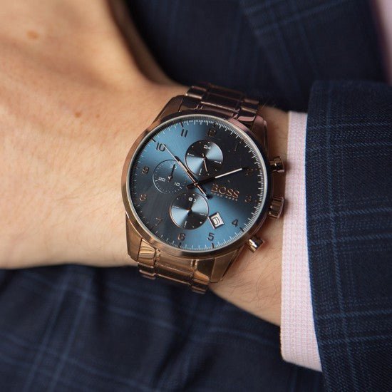 Hugo Boss Skymaster Blue Dial Brown Steel Strap Watch for Men - 1513788 Buy Now By Hugo Boss