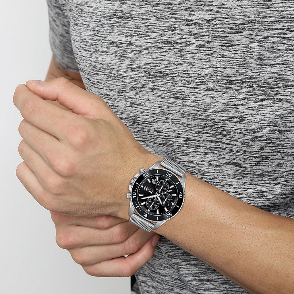 Hugo Boss Admiral Black Dial Silver Mesh Bracelet Watch for Men - 1513904 Buy Now By Hugo Boss