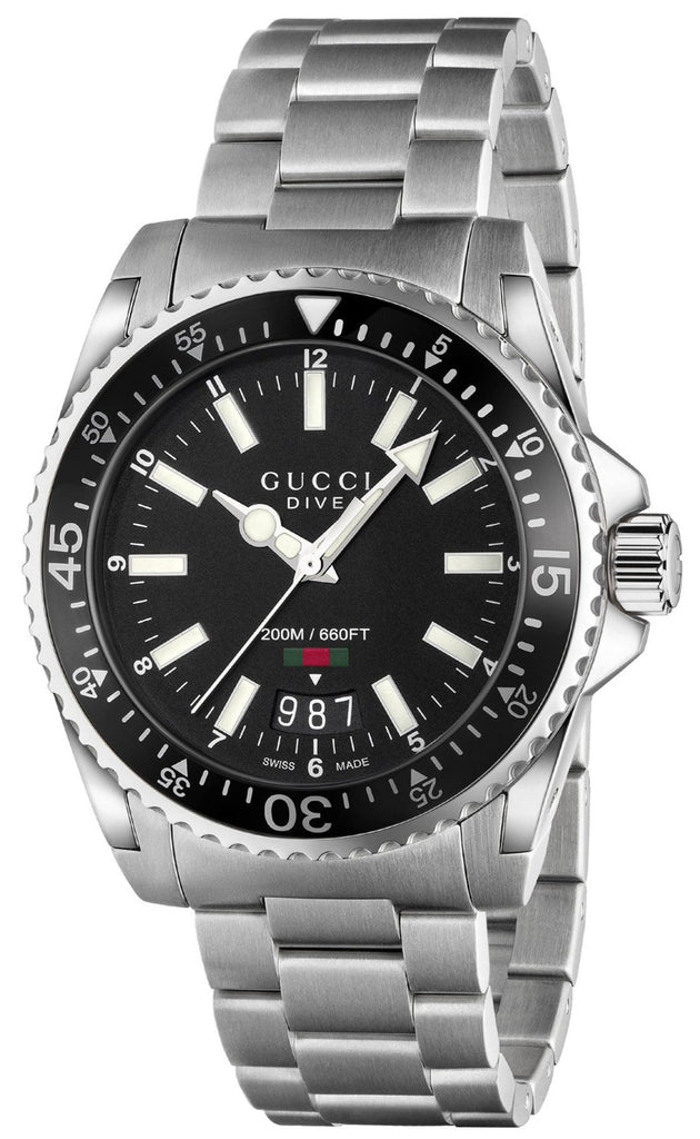 Gucci Dive Quartz Black Dial Silver Steel Strap Watch For Men - YA136301 Buy Now By Gucci
