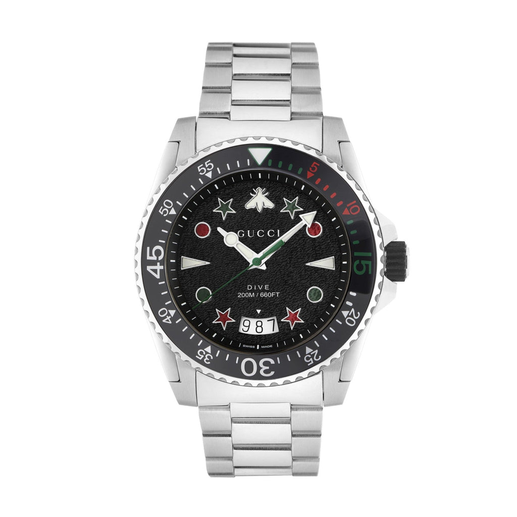 Gucci Dive Quartz Black Dial Silver Steel Strap Watch For Men - YA136221 Buy Now By Gucci