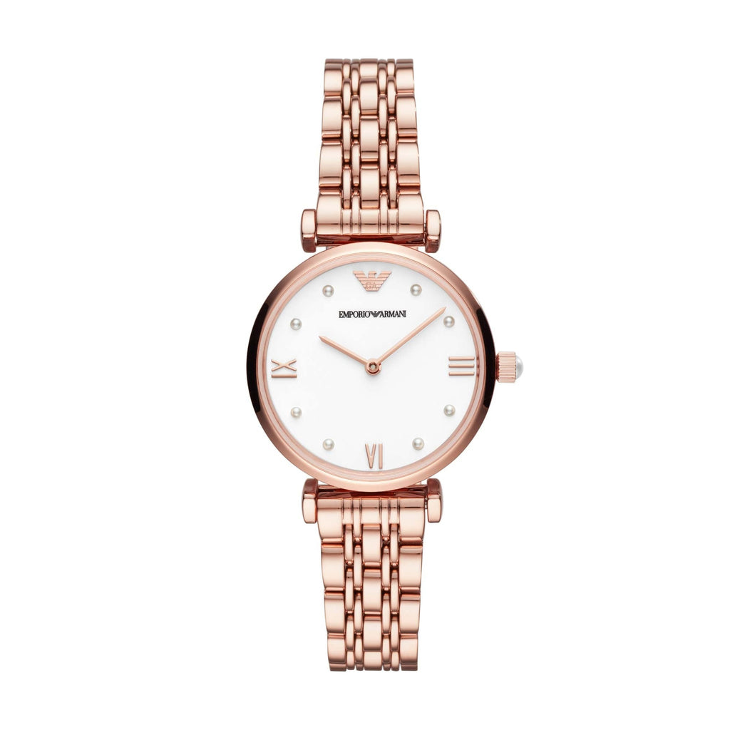 Emporio Armani Gianni T-Bar Quartz White Dial Rose Gold Steel Strap Watch For Women - AR11267 Buy Now By Emporio Armani