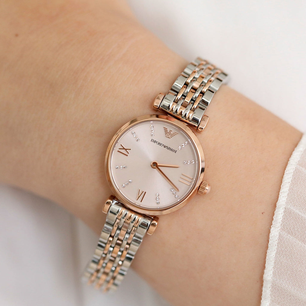 Emporio Armani Gianni T Bar Pink Dial Two Tone Steel Strap Watch For Women - AR11223 Buy Now By Emporio Armani
