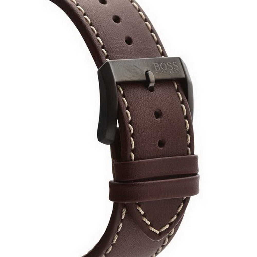 Hugo Boss Aeroliner Maxx Black Dial Brown Leather Strap Watch For Men - 1513079 Buy Now By Hugo Boss