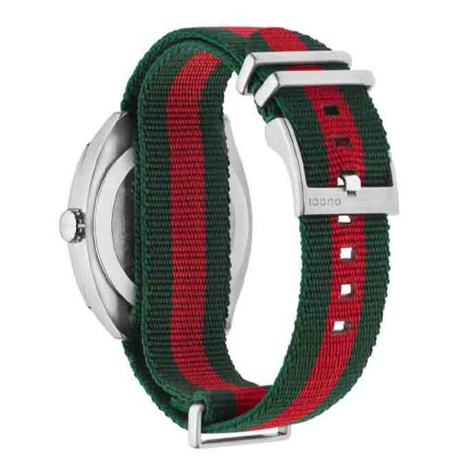 Gucci GG2570 Quartz Black Dial Green & Red Nylon Strap Watch For Men - YA142305 Buy Now By Gucci