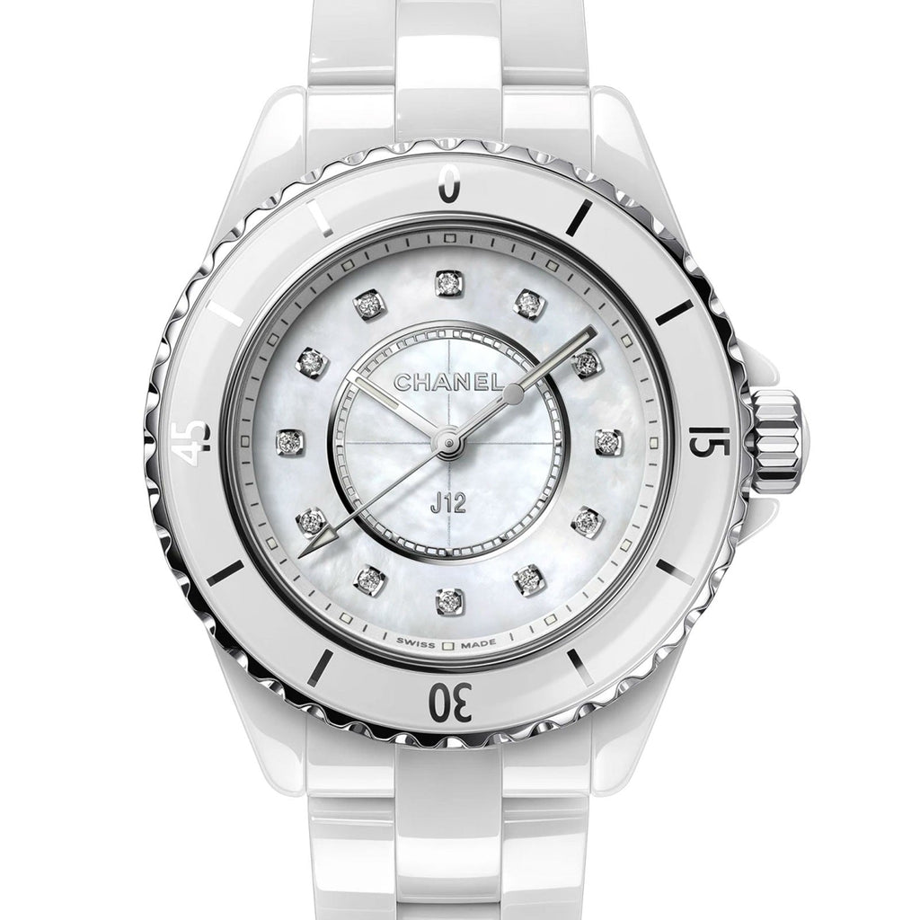 Chanel J12 Diamonds Mother of Pearl White Dial White Steel Strap Watch for Women - J12 H5704 Buy Now By Chanel