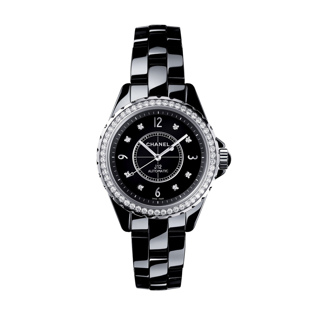 Chanel J12 Diamonds Ceramic Black Dial Black Steel Strap Watch for Women - J12 H3108 Buy Now By Chanel