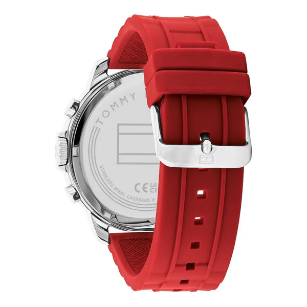 Tommy Hilfiger Luca Chronograph Grey Dial Red Silicone Strap Watch For Men - 1710490 Buy Now By Tommy Hilfiger