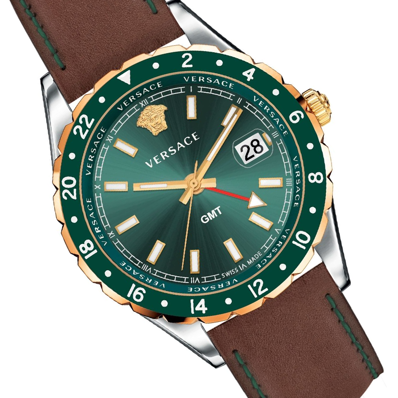 Versace Hellenyium Green Dial Brown Leather Strap Watch for Men - V11090017 Buy Now By Versace