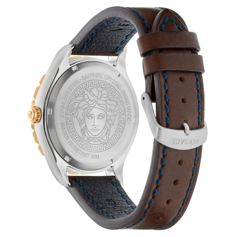 Versace Hellenyium GMT Blue Dial Brown Leather Strap Watch for Men - V11080017 Buy Now By Versace