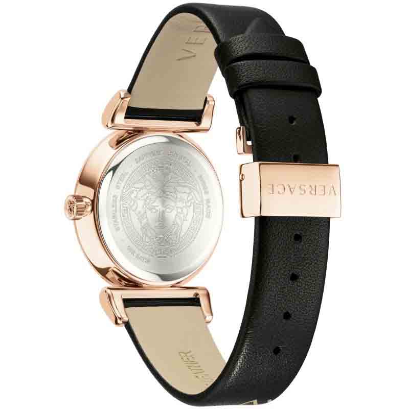 Versace V-Motif Vintage Logo Black Dial Black Leather Strap Watch for Women - VERE00818 Buy Now By Versace