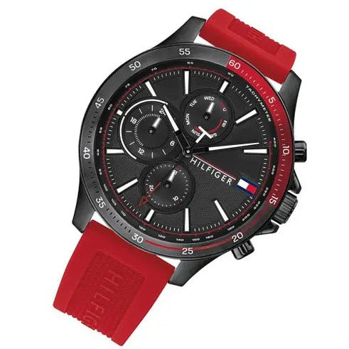 Tommy Hilfiger Multifunction Quartz Black Dial Red Rubber Strap Watch for Men - 1791722 Buy Now By Tommy Hilfiger