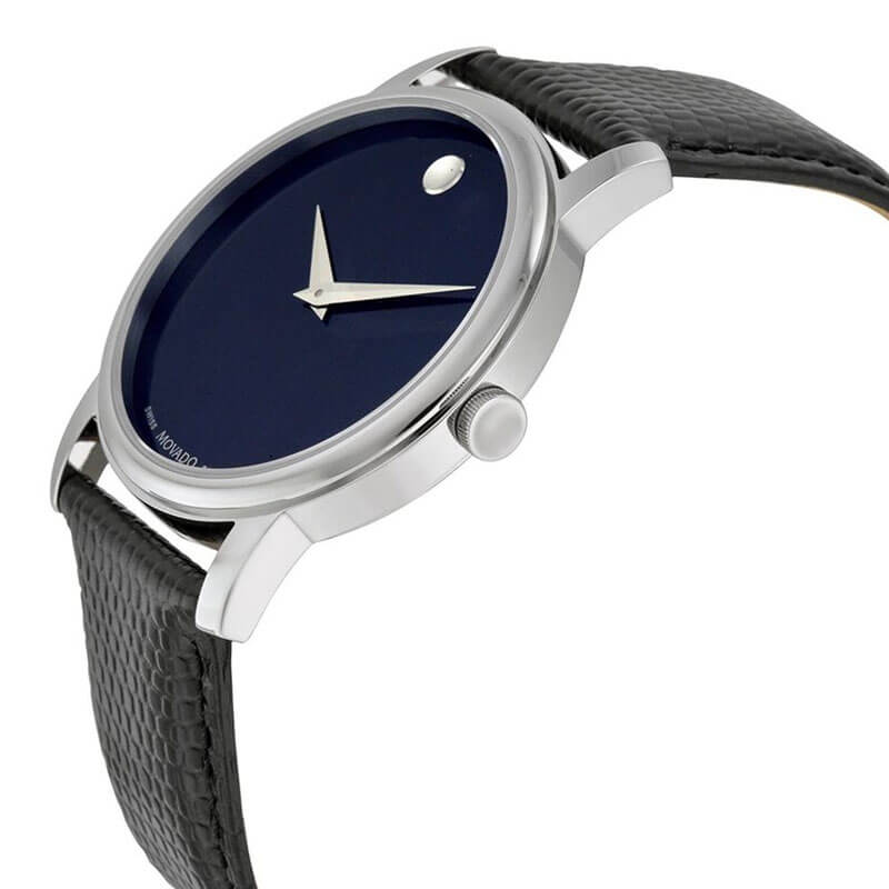 Movado Museum Blue Dial Black Leather Strap Watch For Men - 2100009 Buy Now By Movado