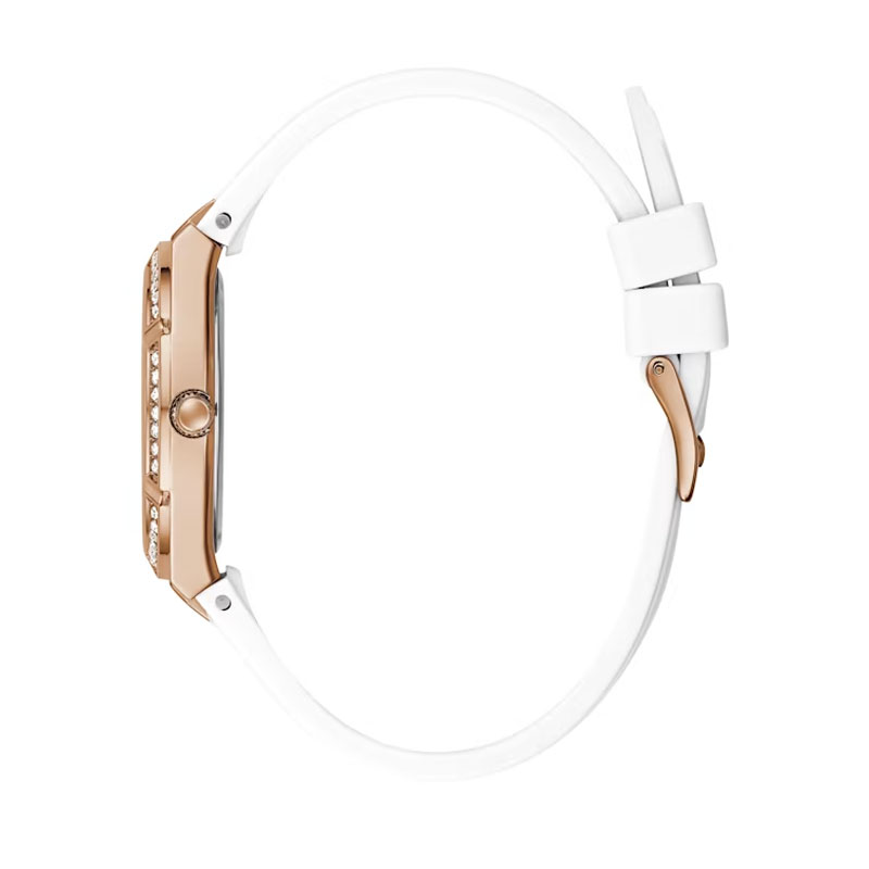 Guess Cosmo Diamonds Silver Dial White Rubber Strap Watch for Women - GW0034L2 Buy Now By Guess