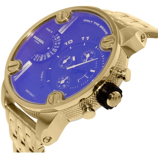 Diesel Mr Daddy Blue Dial Gold Steel Strap Watch For Men - DZ7347 Buy Now By Diesel