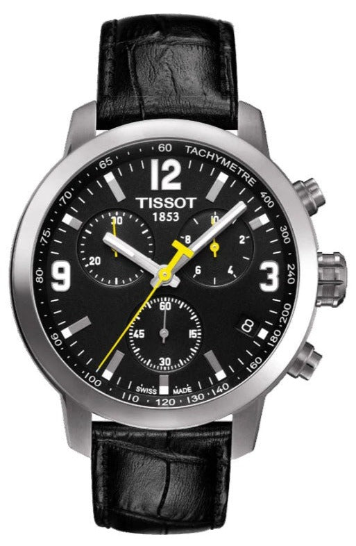 Tissot PRC 200 Chronograph Black Dial Black Leather Strap Watch For Men - T055.417.16.057.00 Buy Now By Tissot